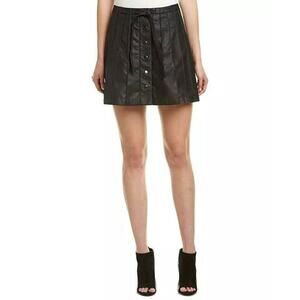 Free People Womens Vegan Leather Black Pintucked Mini Skirt Snap Front Tie Waist